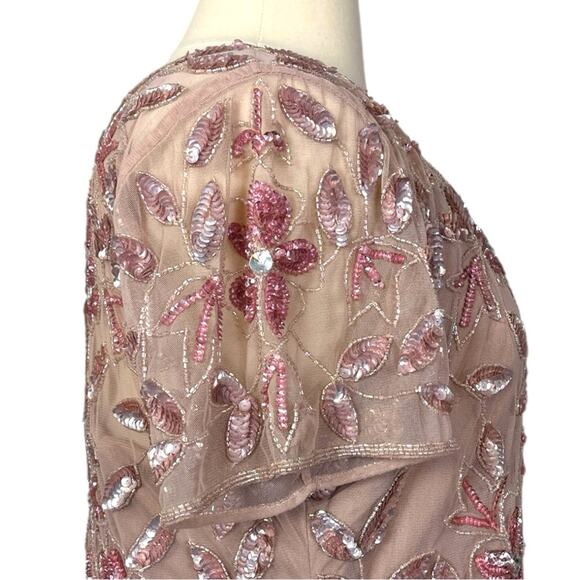 Adrianna Papell New Gown Beaded Sequin Godet Pleats Blush Pink Women’s Size 20 - Picture 10 of 15